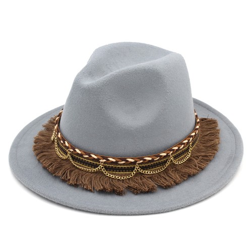 Women's Panama Hat Fedora Trilby Costume Cap Stiff Wide Brim Tassel Knit Band - Picture 24 of 25