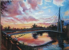  Evening landscape oil painting on canvas original art Magical Sunset view 