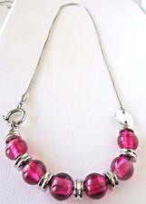 Women s Stainless Steel Rose Color Glass Beads Toggle Necklace 22 Inches Long