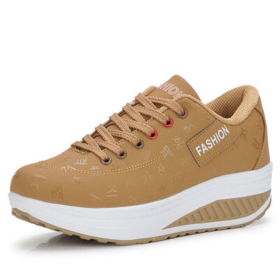 Damen Shape Up Sport Wanderschuhe Plattform Keil Toning Gym Fitnesstrainer Leder