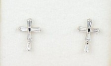 14K Yellow or White Gold Cubic Zirconia Cross Earrings