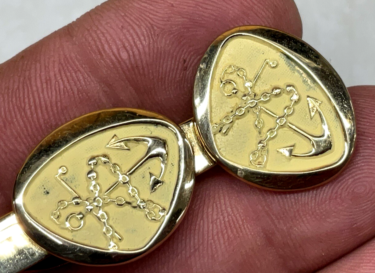 Vintage Nautical Navy Yacht Boat Anchor Chain Cufflink and Tie Clip Set