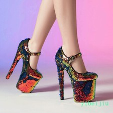 Women's Super High Stilettos Heel Sequins Shoes Club Stage Dance Evening Fashion
