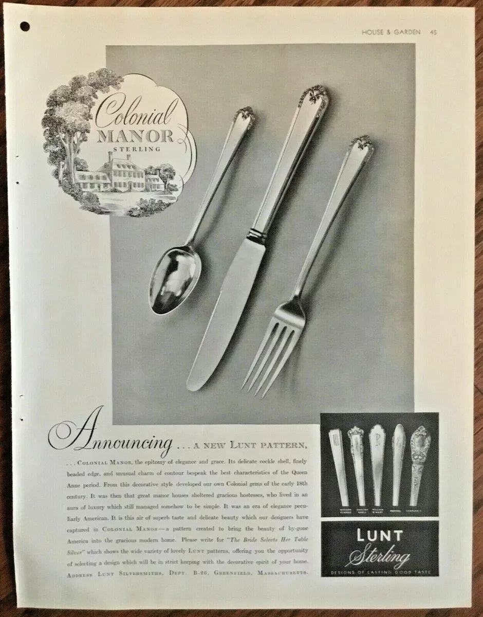 Lunt sterling silver ad 1940 orig vintage 1940s print retro art