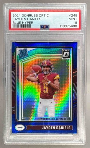 5480 Jayden Daniels 2024 Panini Donruss Optic #248 Blue Hyper Rated Rookie PSA 9