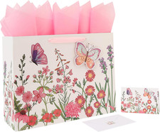 16.5  Extra Large 3D Butterfly Gift Bag Set with Handles, Greeting Card, Pink Ti