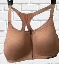 Victoria Secret Beige Sports Bra 40DD Racer Back Front Zip Closure Lightweight