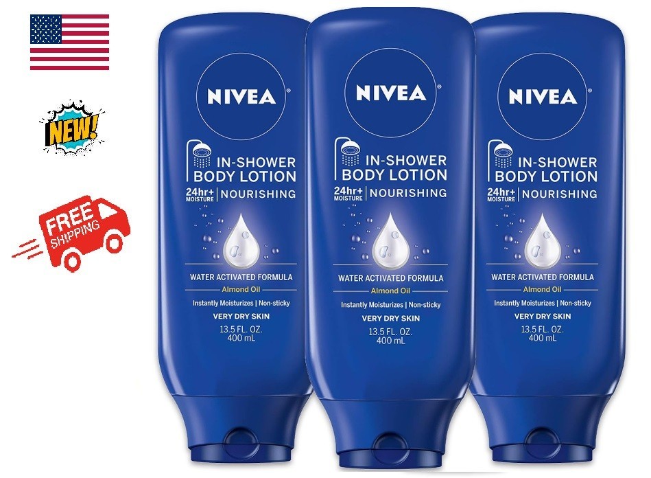 NIVEA Nourishing In-Shower Lotion for Dry Skin 13.5 Oz 3-Pack