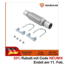 Edelstahl Flexrohr Auspuff 50 x 200 mm + 2 Schellen Flexstück für Audi A3 VW BMW