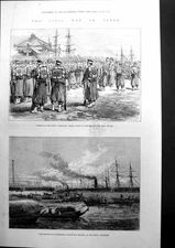 Old Print TheˇCivilˇWarˇInˇJapanˇJettyˇYokohamaˇSeatˇOfˇWarˇSatsumaˇ1877 19th
