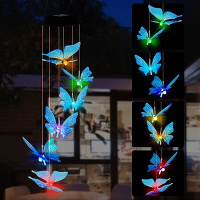 Solar Butterfly Wind Chimes Color Changing Wind Chimes for Outdoor Porch Deck