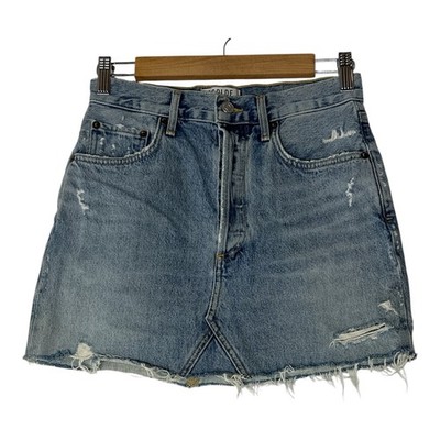 AGOLDE Denim Jean Skirt Women s Size 25 Blue Distressed Button Fly Mini