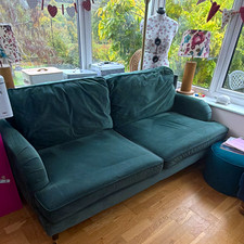 Green Velvet 4-Seater Sofa 180cm Wide Pad Arms Solid with Castor Feet