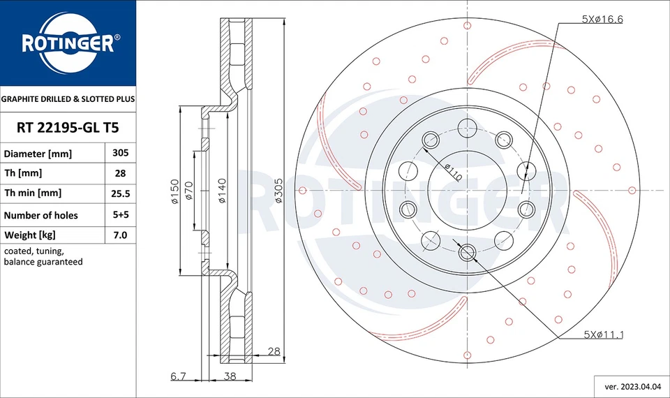 Discos de freno ROTINGER, ALFA ROMEO GIULIA, RT 22195-GL T5 - Imagen 2 de 2