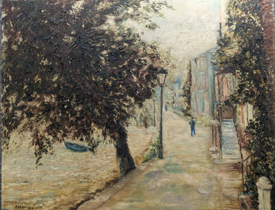Original Impessionist Ölgemälde Riverside Stroll signiert von R White 1963