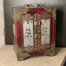 Scatola Portagioie Cinese antica - fattura pregiata- Legno Ottone giada 18x14cm