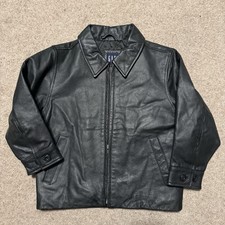 Gap Kids Black Leather Jacket Collared Zip Front Boys Girls Size XS Y2K Vintage