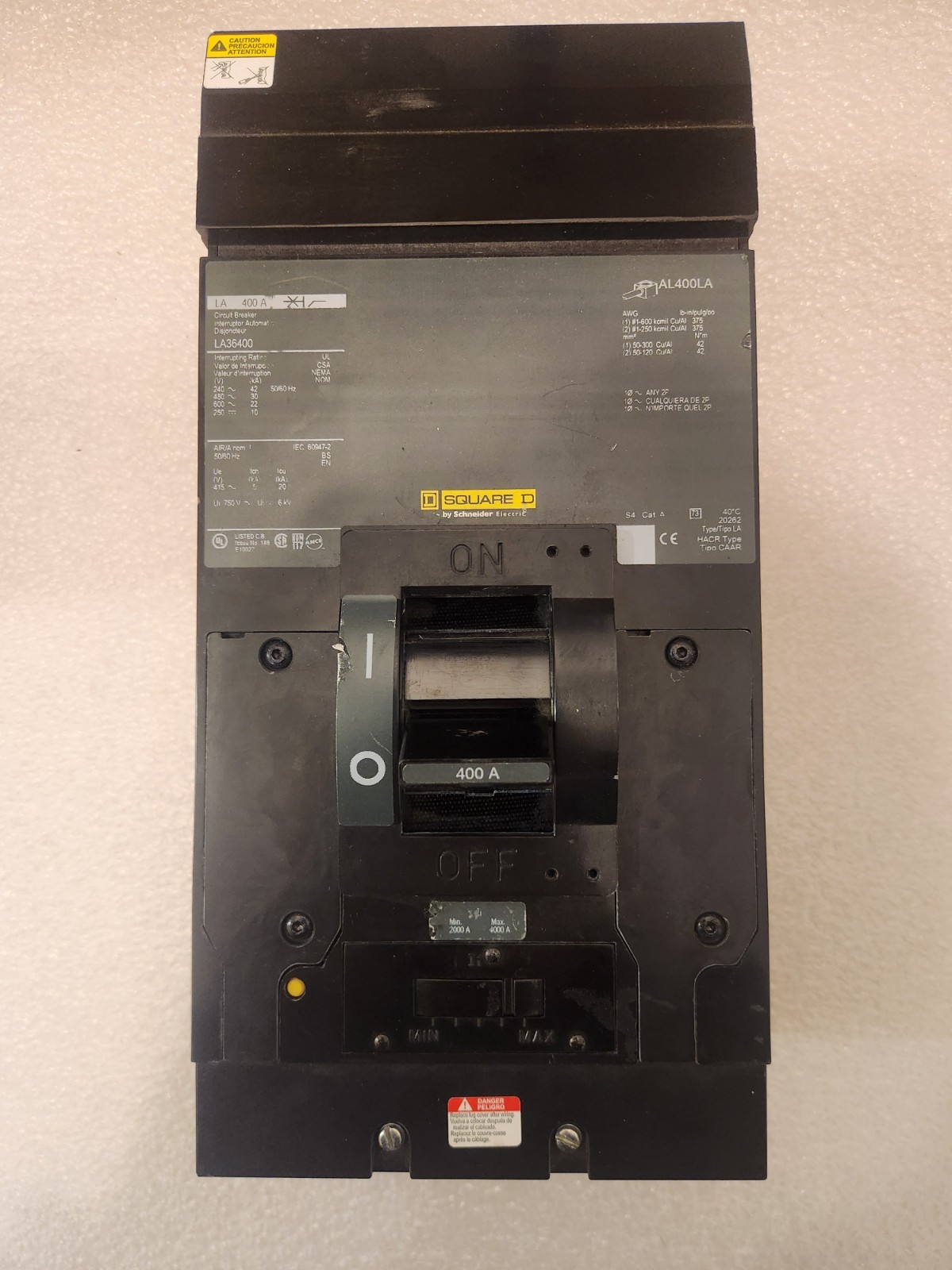 Square D - LA36400 - Molded Case Circuit Breaker - 400A, 3-Phase, 600V