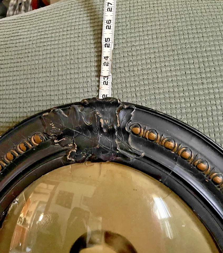 Marco de madera antiguo ovalado con hojas de roble de vidrio burbuja negro dorado 22 x 18,5" Foto 4 de 4