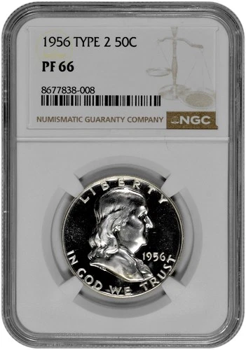 1956 Type 2 50C Proof Silver Franklin Half Dollar NGC Graded PF 66 in New Holder