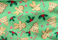 David Textiles GINGERBREAD MEN Christmas CANDY Cookies COTTON FABRIC 1 yard