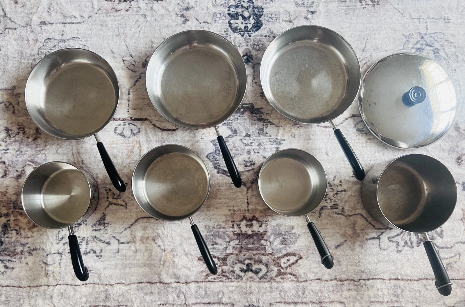 Vintage Revere Ware 1801 Copper Bottom Pots & Pans Set - 8 piece