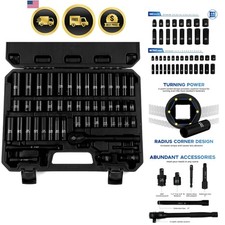 50-piece 38 Drive Socket Set Sae 516-34 Metric 8mm-22mm Deep Shal...