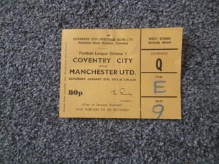 Coventry City v Manchester United Man Utd 1972 / 1973 Football Match Ticket Stub