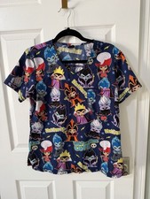 Disney Villains Characters Woman s Scrub Top Size M. V-neck, 1 Pocket.