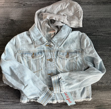 Girls Hooded Jean Jacket Cat Jack Light Wash NWT M Medium 8 Snap Buttons NEW