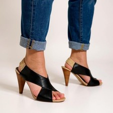 Vintage leather NINE WEST high heels 8.5 Black Open toe