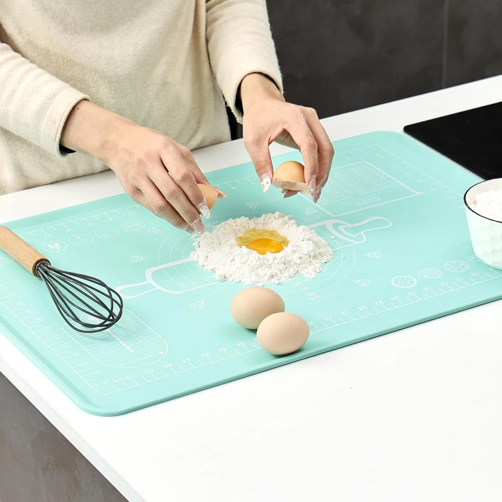 Silicone Baking Mat 20"L x 28"W, Extra Thick Dough Rolling Pad with Measureme...