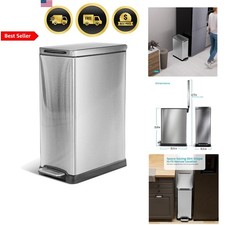 Kitchen Trash Can 12 Gallon Slim Stainless Steel Soft Close Lid Pedal