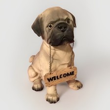 Adorable Pug Puppy Dog Holding Welcome Sign Figurine Indoor/outdoor 11  H Resin