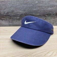 Vintage Nike Hat Visor Strap Back Navy Blue Swoosh Logo Faded Golf Tennis