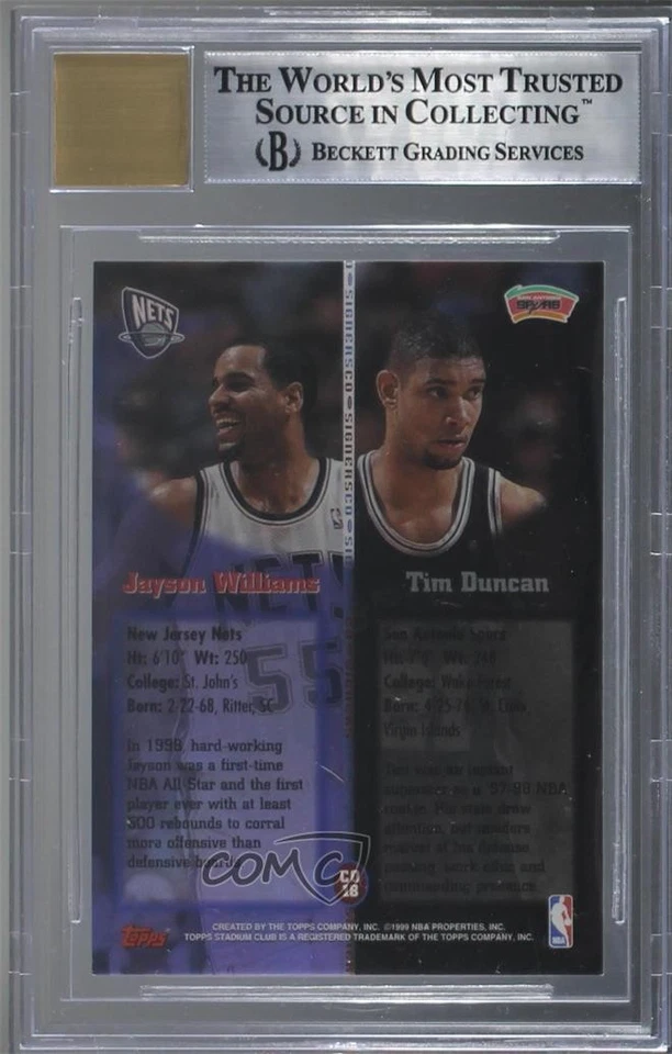 1998-99 Stadium Club Co-Signers Tim Duncan Jayson Williams BGS 9 Perfeito Auto HOF - Imagem 2 de 2