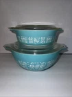 Vntg Pyrex Amish Butterprint Turquoise Bowl With Lidd Small casserole with lid