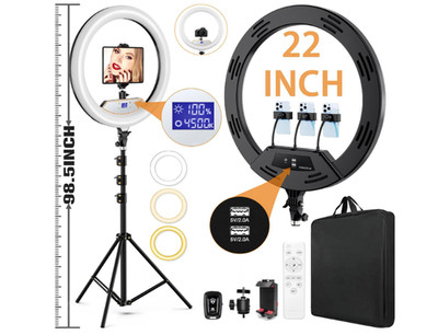 Ring Light 22  con Pantalla LCD, Trípode 75  y Luz Regulable para TikTok Barber
