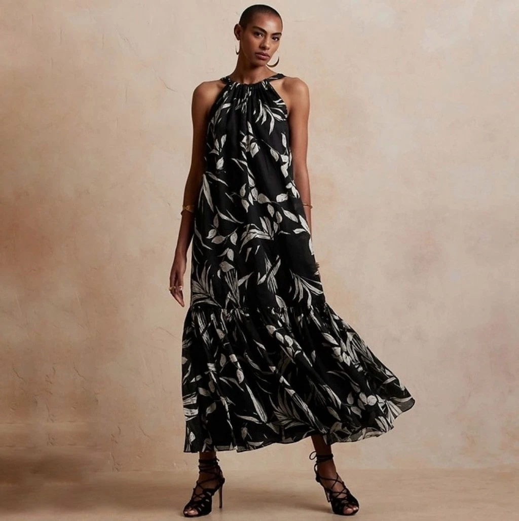 knee length dresses for ladies BANANA REPUBLIC. Floral print long dress S. 00 PETITE (XS) – Hibuy market main image 1