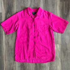J. McLaughlin Sanyo Shirt Women's Size S 4 Silk Preppy Hot Pink Vintage