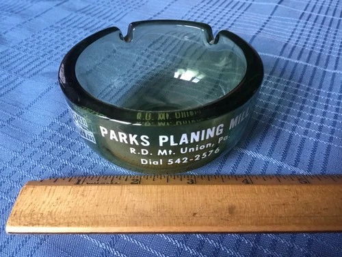 Vintage Light Green Glass Advertising Ashtray:  Parks Planing Mill Mt. Union PA