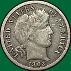 1902 Barber Dime Choice Very Fine VF+ Coin #39889