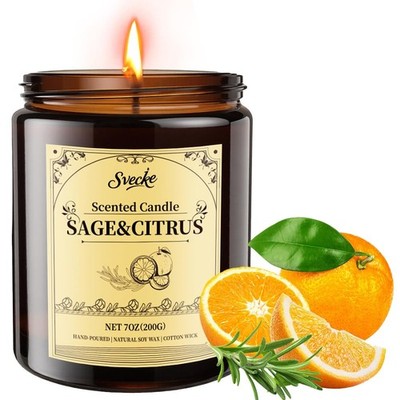 SVECKE Sage and Citrus Scented Candles, 7oz Soy Wax Candle, Pack of 1, White 