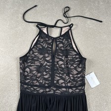 Nightway Party Dress Formal Halter Key Hole long black lacy NWT women's 8