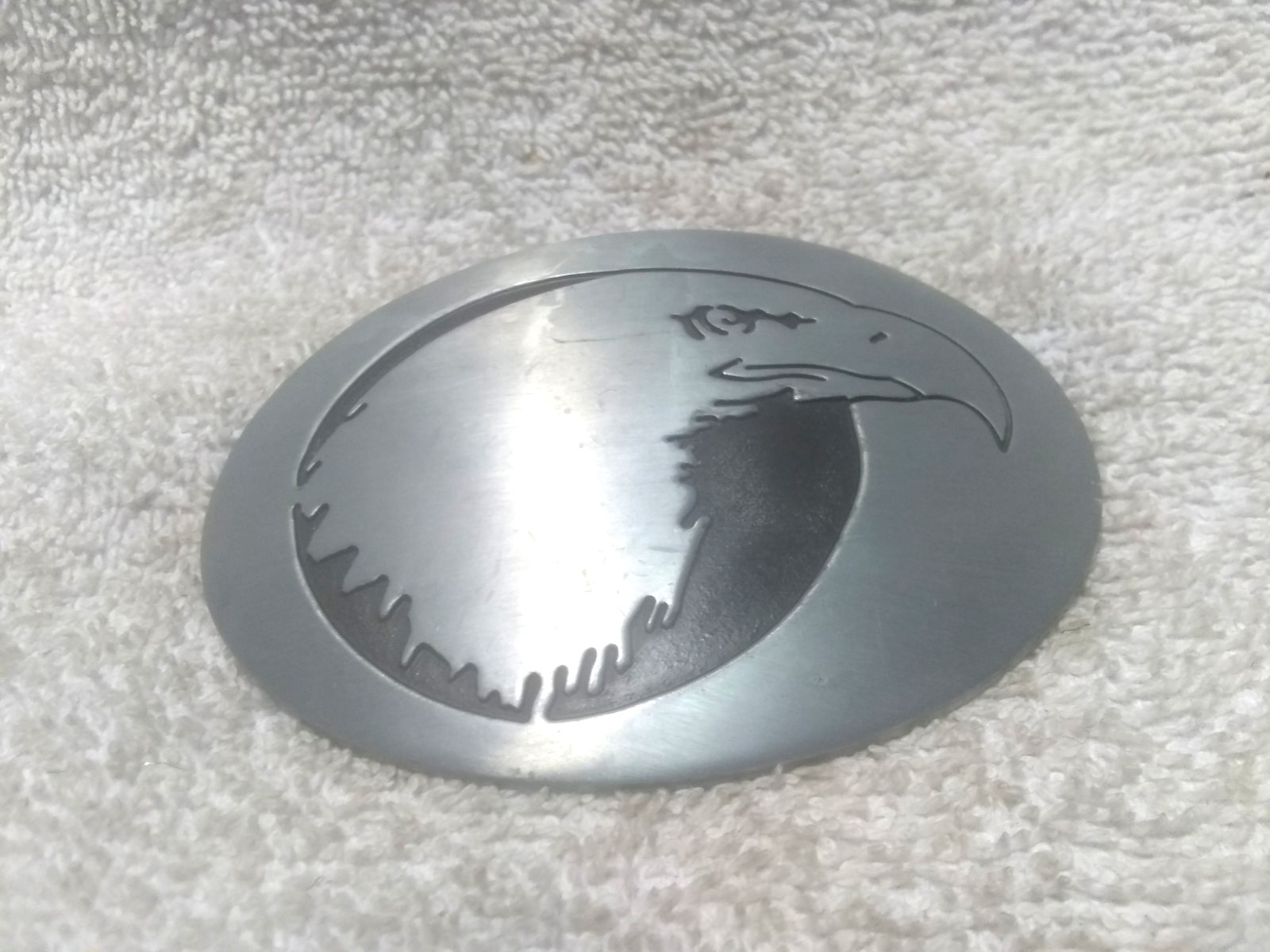 Silver Large Oval Shape Bald Eagle Head Engraved … - image 5