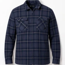 Voyager Men Full Zip Lined Shirt Jacket Navy Blue Plaid Large Warm Outerwear NEW