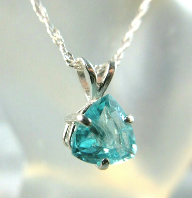 APATITE - Genuine Neon-Blue Trillion-shape .925 Sterling Silver Necklace 1.13 ct