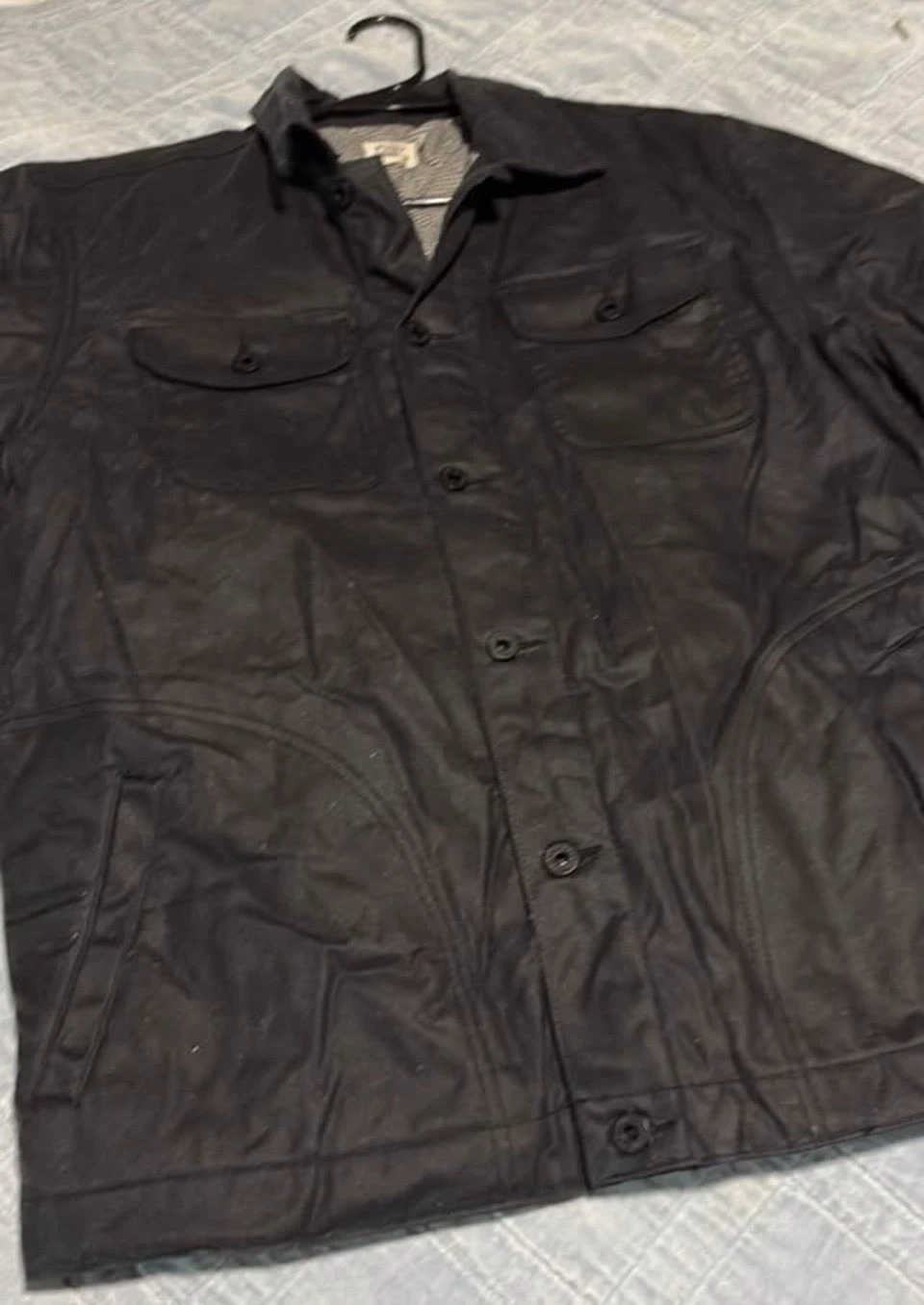 Flint And Tinder Waxed Rancher Jacket Black Button Up Flannel Lined Men Large - product detail image 7