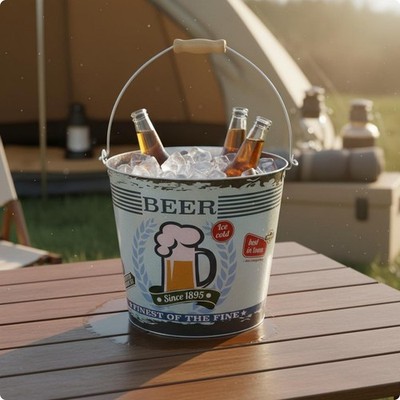 Retro Bier-Eimer Robustes Eisen Eimerkühler Mit Griff Stabil Für Camping, Bar