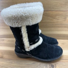 UGG Elijo Boots Womens 6 Black Suede Whip Stitch Sherpa Mid Calf